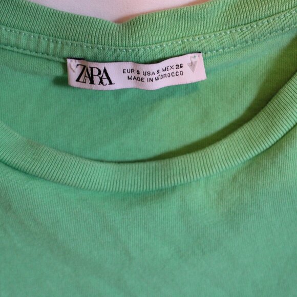 ZARA Emerald Green Cropped Puff Ruffle Short Sleeve Pullover Top T-Shirt - Small - Picture 2 of 7